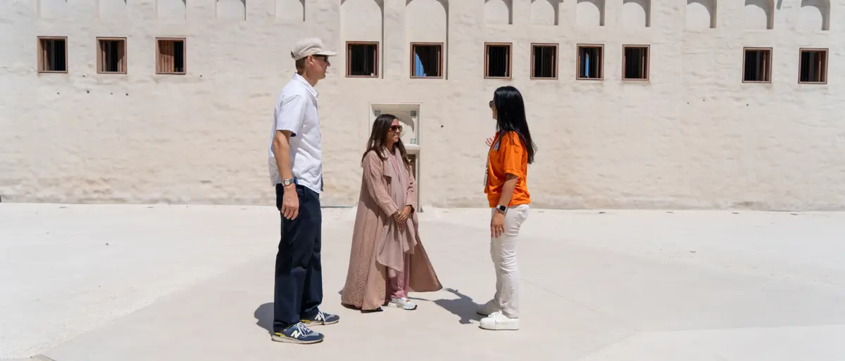 Expert Abu Dhabi By Foot guide leading a private cultural tour of the Louvre Abu Dhabi on Saadiyat Island